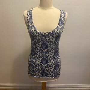 Tory Burch silk fine gauge scoop-neck tank in blue floral print